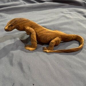 Hand carved wooden lizard figurine